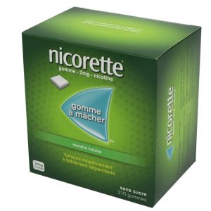 Nicorette 2 mg menthe fraîche, sans sucre - 210 gommes à mâcher