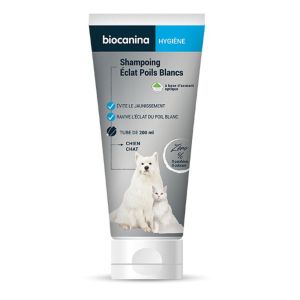 BIOCANINA Hygiène Shampoing Eclat Poils Blancs - Chien, Chat - Evite le Jaunissement - T/200ml