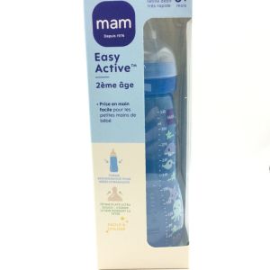 MAM Biberon Easy Active + 6 Mois 330 ml Coloré Bleu - Tétine Débit X