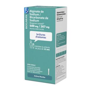 Alginate de sodium / bicarbonate de sodium Biogaran conseil® 0,5 g / 0,267 g - 12 sachets