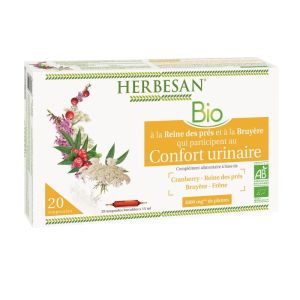 HERBESAN Bio Confort Urinaire 20 Ampoules - Cranberry, Reine des Près, Bruyère, Freine