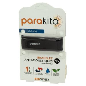 PARAKITO Bracelet NOIR - Bracelet Anti Moustiques Rechargeable - Aux Huiles Essentielles - Bte/1