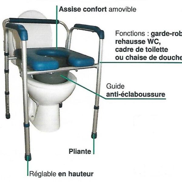 Chaise Garde Robe ALU STYLE - Surélévateur Chaise Toilettes Pliant 4 en 1 Accoudoirs Fixes - N3295*