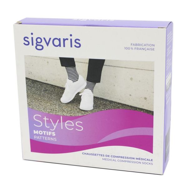 SIGVARIS STYLES MOTIFS MARINIERE Chaussettes MARINE BLANC - Chaussette de Contention Femme - Classe 2