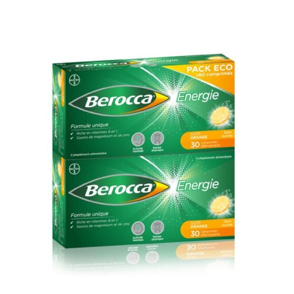 BEROCCA ENERGIE Sans Sucre Pack ECO 60 Comprimés Effervescents - Forme Physique, Activité Mentale