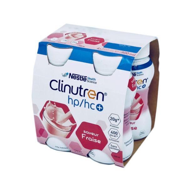 CLINUTREN HP/HC+ Fraise - Complément Nutritionnel 400 Kcal Sans Lactose - Lot de 4 Bouteille/200ml