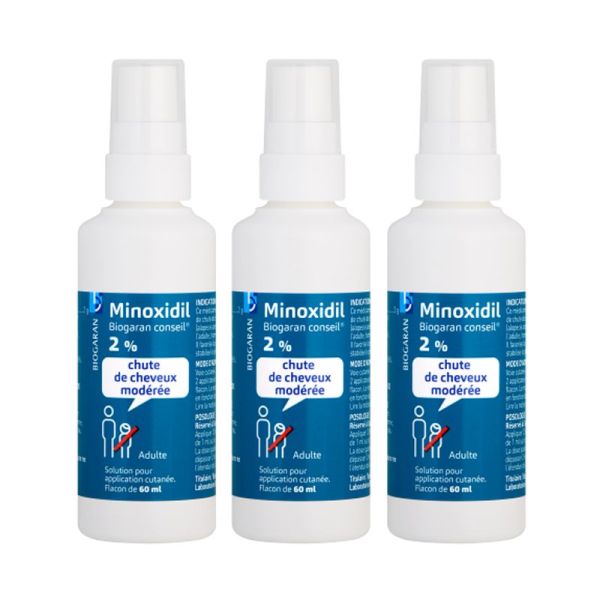 Minoxidil 2% Biogaran Solution Chute de Cheveux Modérée Bte/3