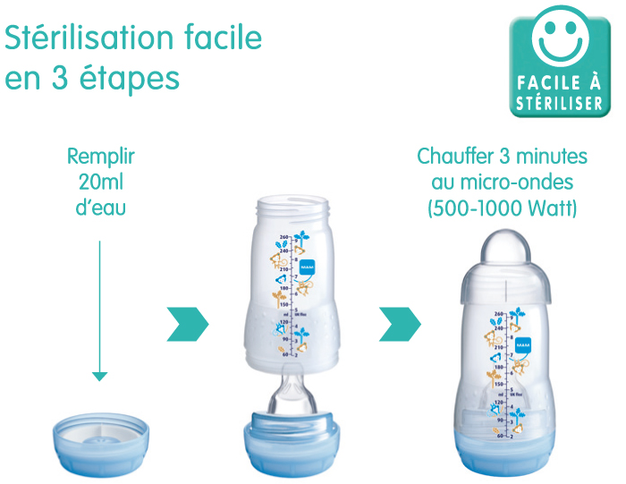 MAM Biberon Easy Active 2e âge, 330 ml – 6+ mois – Tétine débit X, vitesse  ultra-rapide – Bleu : : Bébé et Puériculture