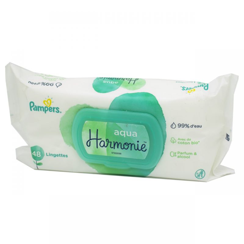 PAMPERS Aqua Harmonie 48 Lingettes 99 d' Eau et Coton Bio Dès la