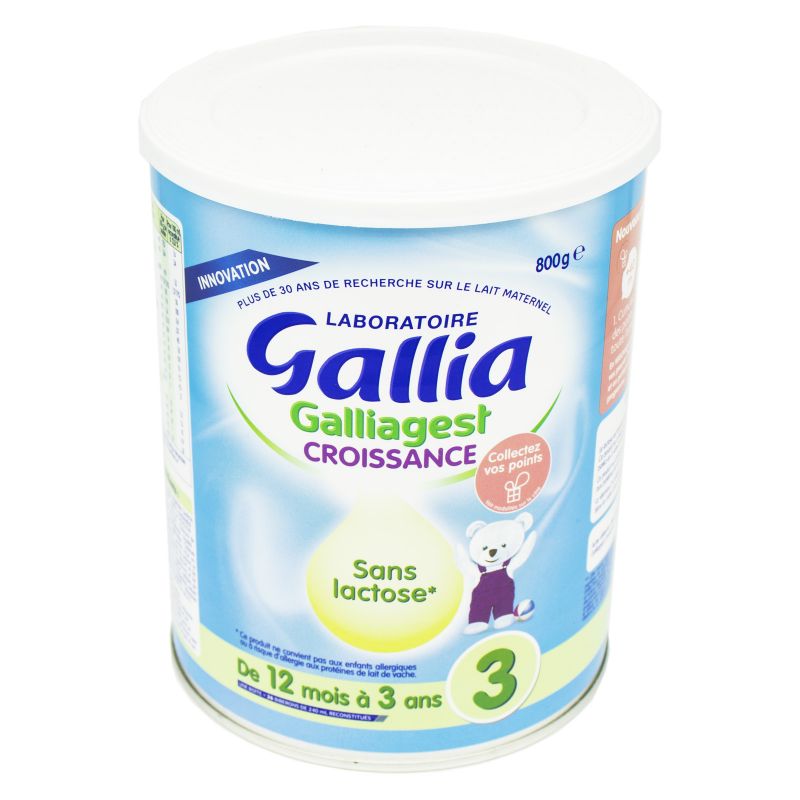 GALLIA GALLIAGEST Croissance 3 sans Lactose Lait en Poudre Infantile de 12 Mois à 3 Ans Bte/800g