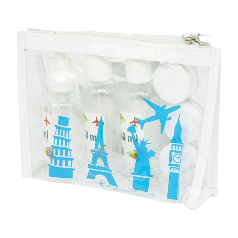 Kit Voyage 18 Pièces Starvortex – Flacons Silicone Anti-Fuite + Sac Transparent TSA