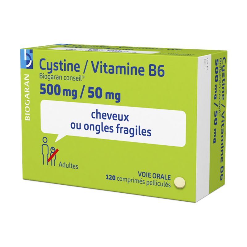 Cystine Vitamine B6 Biogaran 500mg/50mg 120 comprimés