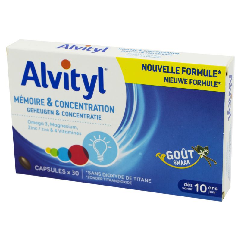 ALVITYL Mémoire et Concentration 30 Capsules Oméga 3, Magnésium, Zinc