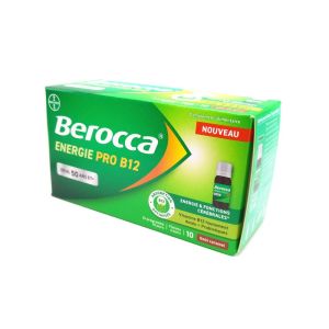 BAYER - Berocca Energie PRO B12 - 10 Flacons à boire, goût caramel