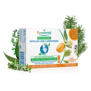 PURESSENTIEL RESPIRATOIRE 18 Pastilles aux 3 Miels Aromatiques - Gorge, Cordes Vocales