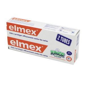 ELMEX JUNIOR 6 à 12 Ans - Lot de 2x 75ml - Dentifrice Fluoré Prévention Caries, Email