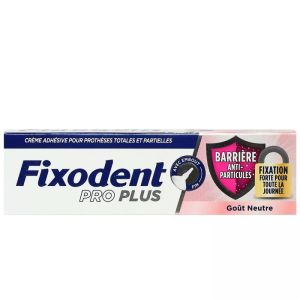 FIXODENT Pro Plus - Crème Adhésive pour Prothèses Dentaires - Barrière anti-particules - goût neutre - TBE/40g
