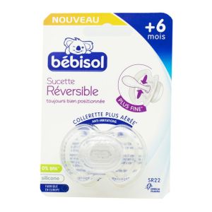 BEBISOL Sucette SR22 Réversible +6 Mois Silicone Transparente Anti Irritations - Bte/1