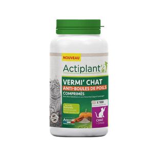 ACTIPLANT VERMI' CHAT Anti-Boules de Poils 100 Comprimés à Avaler - Aux Actifs Naturels