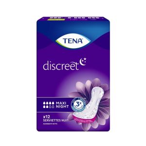 TENA DISCREET Maxi Night Bte/12 - Serviette pour Incontinence Urinaire Nocturne Légère