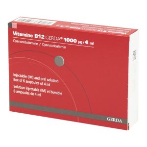 Vitamine B12 Gerda1000 µg, solution injectable (IM) et buvable - 6 ampoules 4 ml