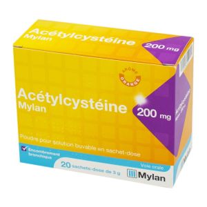 Acétylcystéine Mylan 200 mg, poudre pour solution buvable, 20 sachets