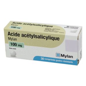 Acide Acétylsalicylique 100 mg Mylan 30 comprimés gastro-résistants