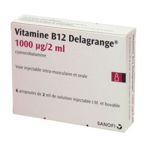 Vitamine B12 Delagrange 1000 µg, solution injectable et buvable - 6 ampoules 2 ml