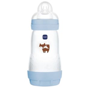 MAM Biberon Easy Start Anti Colique 260ml BLEU renard - 2 Mois et + Tétine Débit 2 Moyens
