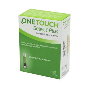 ONETOUCH SELECT PLUS Bandelettes Réactives pour le Contrôle de la Glycémie - Bandelette à Usage Uniq