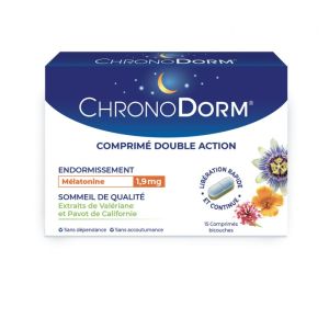 CHRONODORM Mélatonine 1.9mg Double Action - Complément Alimentaire Endormissent, Sommeil - Bte/15