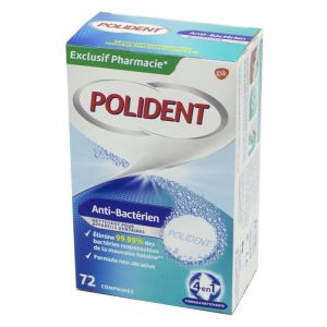 POLIDENT Anti-Bactérien Nettoyant 72 Cp - Nettoyage d' Appareil ou de Prothèse Dentaire