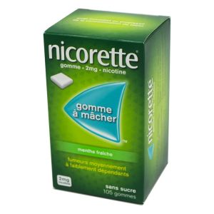 Nicorette 2 mg menthe fraîche, sans sucre - 105 gommes à mâcher