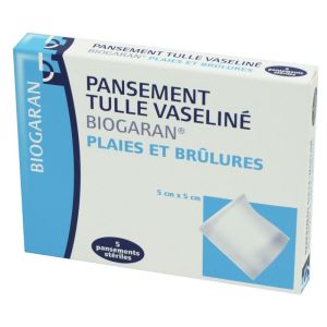 BIOGARAN 5 Pansements Tulle Vaseliné 5 x 5cm - Plaies et Brûlures