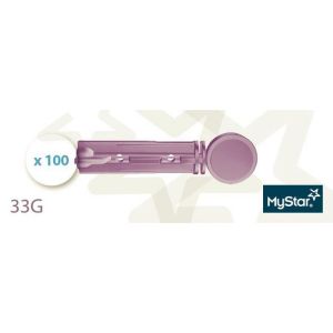 MYSTAR SylkFeel Bte/100 - Lancettes Ultra Minces 33G - Auto Surveillance Glycémique