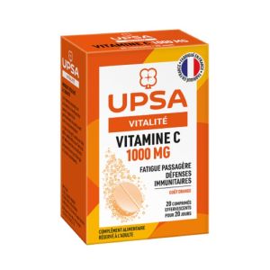 UPSA Vitalité Vitamine C 1000mg 20 Comprimés Effervescents - Défenses immunitaires, Fatigue Passagère, Baisse de Forme