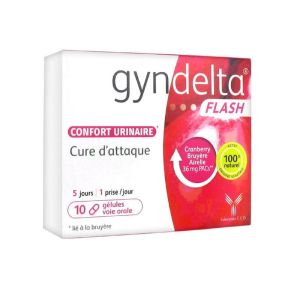 GYNDELTA FLASH 10 Gélules à 36mg de PACs (Proanthocyanidines) - Cure d' Attaque Gênes Urinaires