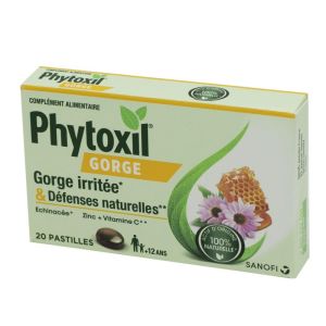 PHYTOXIL GORGE 20 Pastilles à Sucer - Gorge Irritée et Défenses Naturelles - Dès 12 Ans