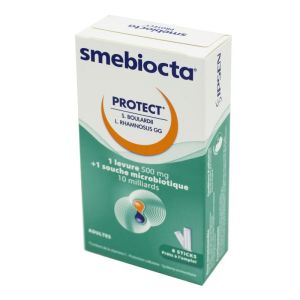 SMEBIOCTA PROTECT Adulte 8 Sticks - Probiotiques Flore Intestinale - S. Boulardii + L. Rhamnosus