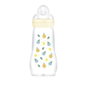 MAM Biberon en Verre Premium 260ml Ivoire - Biberon en Verre 0 Mois et + Tétine SILK Débit 2 Moyen