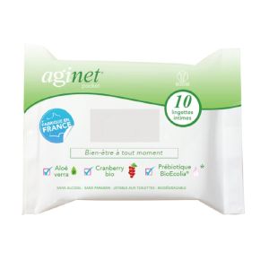 AGINET Pocket 10 Lingettes Intimes Biodégradables - Cranberry Bio, Aleo Vera, Prébiootique Bioecolia