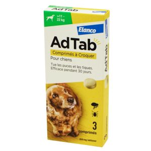 ADTAB 450mg de Lotilaner Antiparasitaire Interne Chien de +11 à 22kg - 3 Comprimés à Croquer