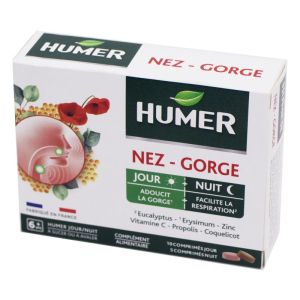 HUMER Nez Gorge 10 Comprimés Jour + 5 Comprimés Nuit - Eucalyptus, Erysimun, Vitamine C, Propolis, Zinc, Coquelicot