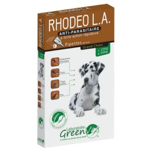 RHODEO L.A Grand Chien de +25 à 50kg - 4 Pipettes de 6ml - Anti Parasitaire à Forte Action Répulsive