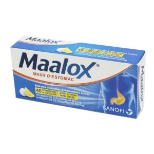 Maalox Citron sans sucre, 40 comprimés à croquer