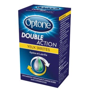 OPTONE Double Action Yeux Irrités 10ml - Gouttes Apaisantes et Lubrifiantes - Dès 2 Ans