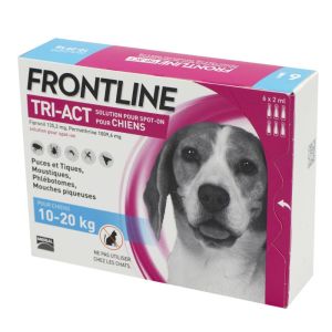 FRONTLINE TRI ACT M - 6 Pipettes - Chiens de 10 à 20 kg - Traitement, Prévention des Infestations