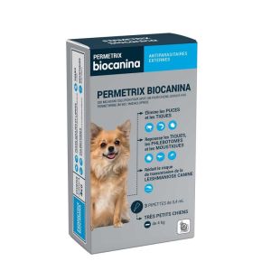 PERMETRIX 200mg/40mg Très Petits Chiens -4kg Pipettes 3x 0.4ml - Solution Spot-on Antiparasitaire Externe