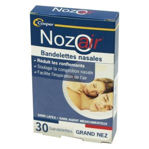 NOZOAIR 30 Bandelettes Nasales Adhésives - Ronflements, Inspiration d' Air, Congestion Nasale