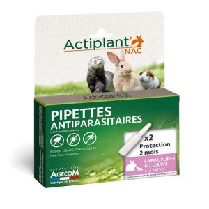 ACTIPLANT NAC Pipettes Antiparasitaires 2x 0.6ml - Lapin, Furet, Cobaye